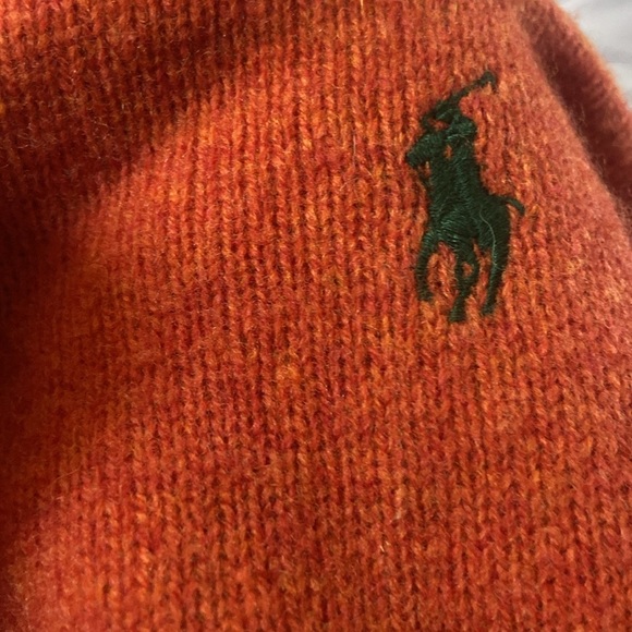 Polo Ralph Lauren 100% Lambswool V Neck Sweater Sz L Orange - Picture 4 of 4